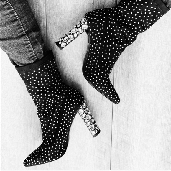 Italiana Black Rhinestone Sock Bootie Stiletto - Picture 6 of 8
